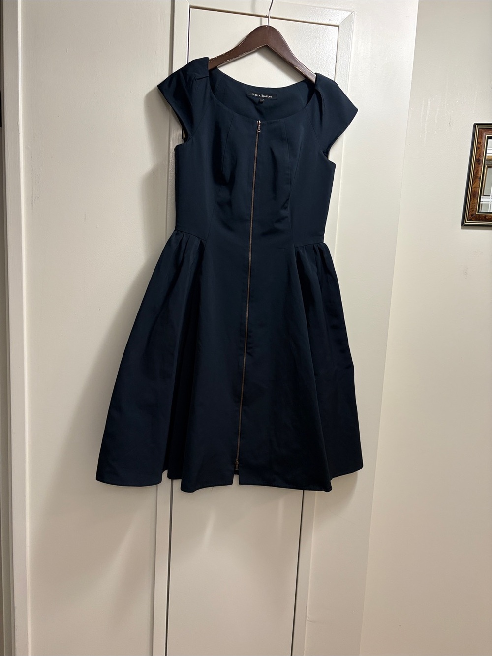 Lida Baday Navy Zip-Front Fit & Flare Midi Dress